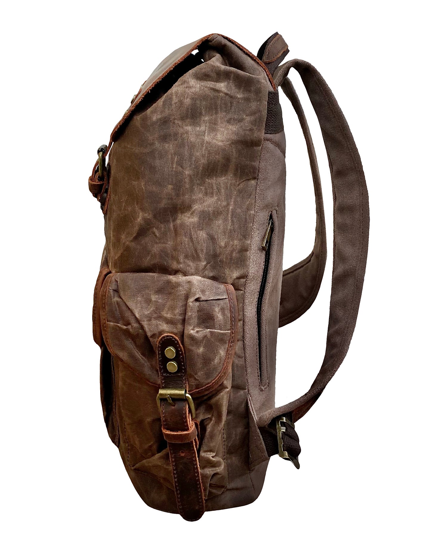 Diamond J Leather and Wax Canvas Backpack