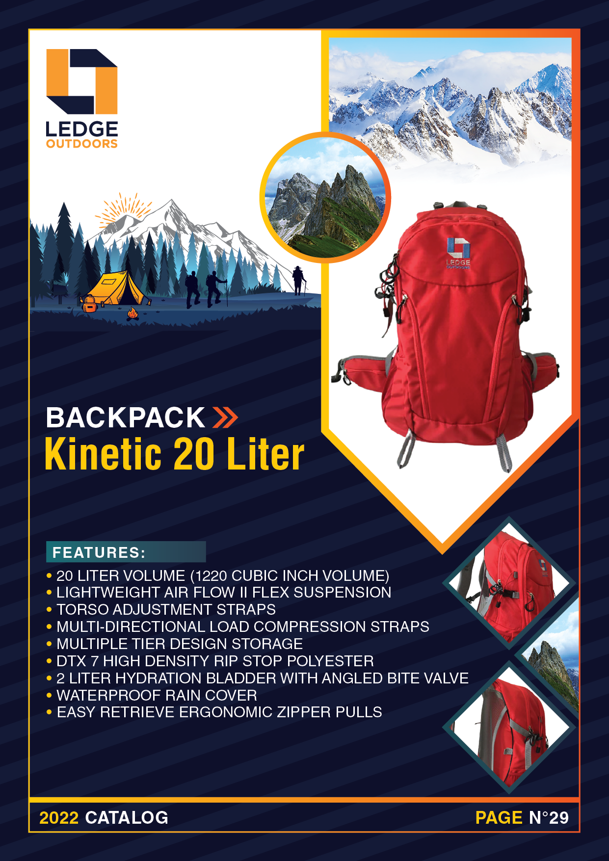 Kinetic 20 Liter Hiking Backpack (Black)