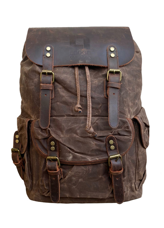 Diamond J Leather and Wax Canvas Backpack